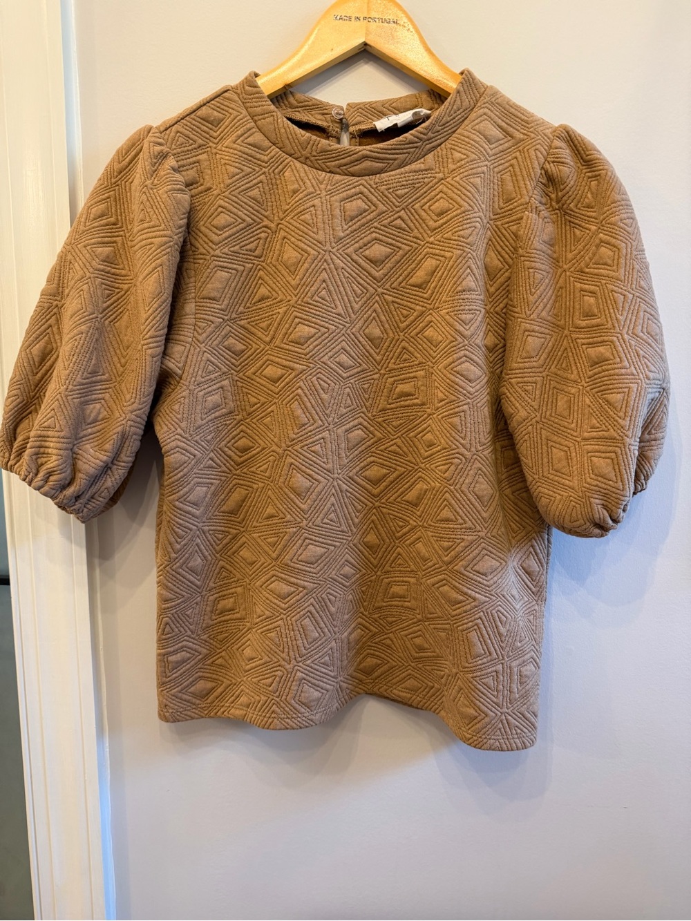 THML Quilted Geometric Short Sleeve Top - Camel